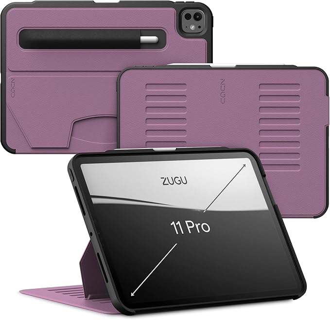 Zugu Case for iPad Pro 11 (M4/M5) 2024/2025, Slim Protective Cover with Apple Pencil Holder, Auto Wake/Sleep, Multiple Viewing Angles, iPad Pro 11 Inch Cover, Phone Protector, Berry Purple