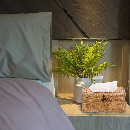 Sumnacon Tissue Box Cover Rectangle Tissue Box Seagrass Tissue Box Holder Woven Tissue Holder Decorative Tissue Cover for Bathroom Tissue Box Cover Rectangular for Home Office Table Caramel