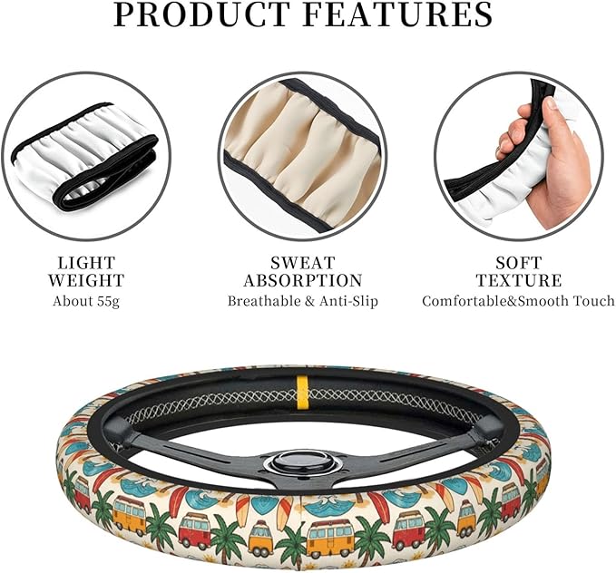 Hawaiian Decorations Universal Fit Steering Wheel Cover for Car, Truck, and SUV, Durable Steering Wheel Protection
