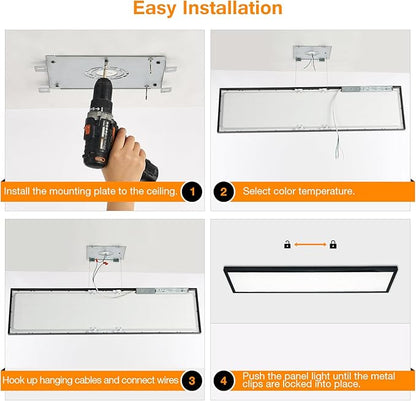 Mcacggo Black 1x4 LED Flat Panel Light Surface Mount, 5000K-4000K-3000K