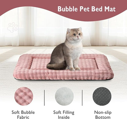 Yaning Pet Bed Mat Crate Pad for Cats Small Dogs, Washable Soft Pet Sleeping Mat Kennel Pad with 3D Bubble Pattern, Dusty Pink, 24"x 18"