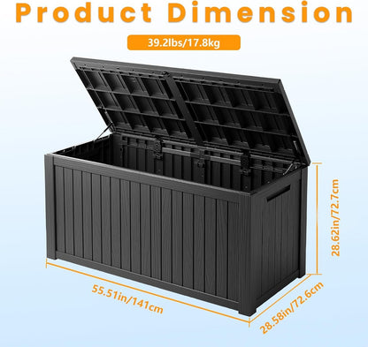 200 Gallon Outdoor Storage Box Waterproof Lockable Resin Deck Box Large, Patio Storage Bin for Pool Accessories Cushion Furniture, Garden Tools, UV-Resistant Outside Delivery Black