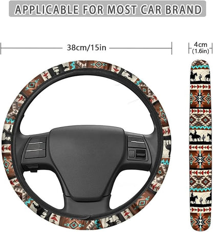 SEANATIVE Western Aztec Horse Universal Steering Wheel Cover, Silicone, 15 inches, Non-Slip, Soft, Easy to Disassemble