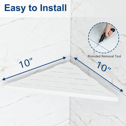 Corner Shower Shelves, 10” Recessed Tile Shower Shelf, 304 Stainless Steel Grout in Corner Tile Shower Shelves, No Drilling, Matte White, 2 Pack