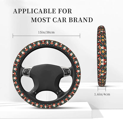 Neoprene Steering Wheel Cover Gnomes Flowers Pattern Car Steering Wheel Cover Universal Fit for Most Cars