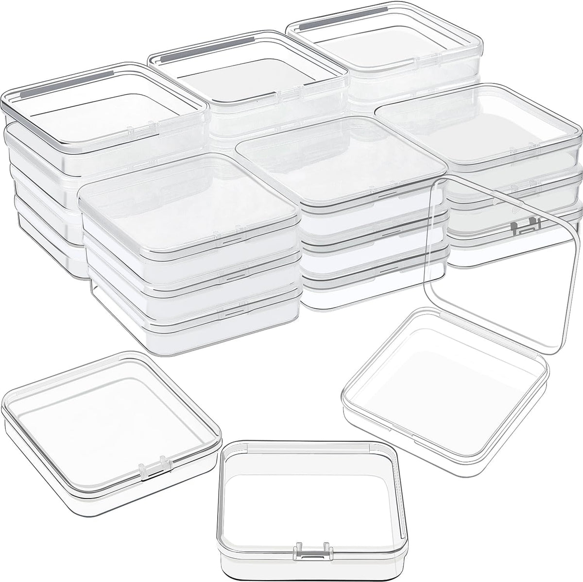SATINIOR 24 Packs Small Clear Plastic Beads Storage Containers Box with Hinged Lid for Storage of Small Items, Crafts, Jewelry, Hardware (2.76 x 2.76 x 0.67 Inches)