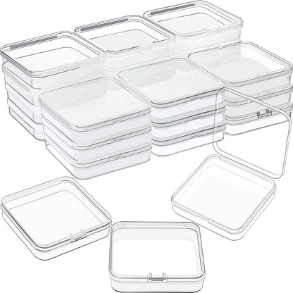 SATINIOR 24 Packs Small Clear Plastic Beads Storage Containers Box with Hinged Lid for Storage of Small Items, Crafts, Jewelry, Hardware (2.76 x 2.76 x 0.67 Inches)