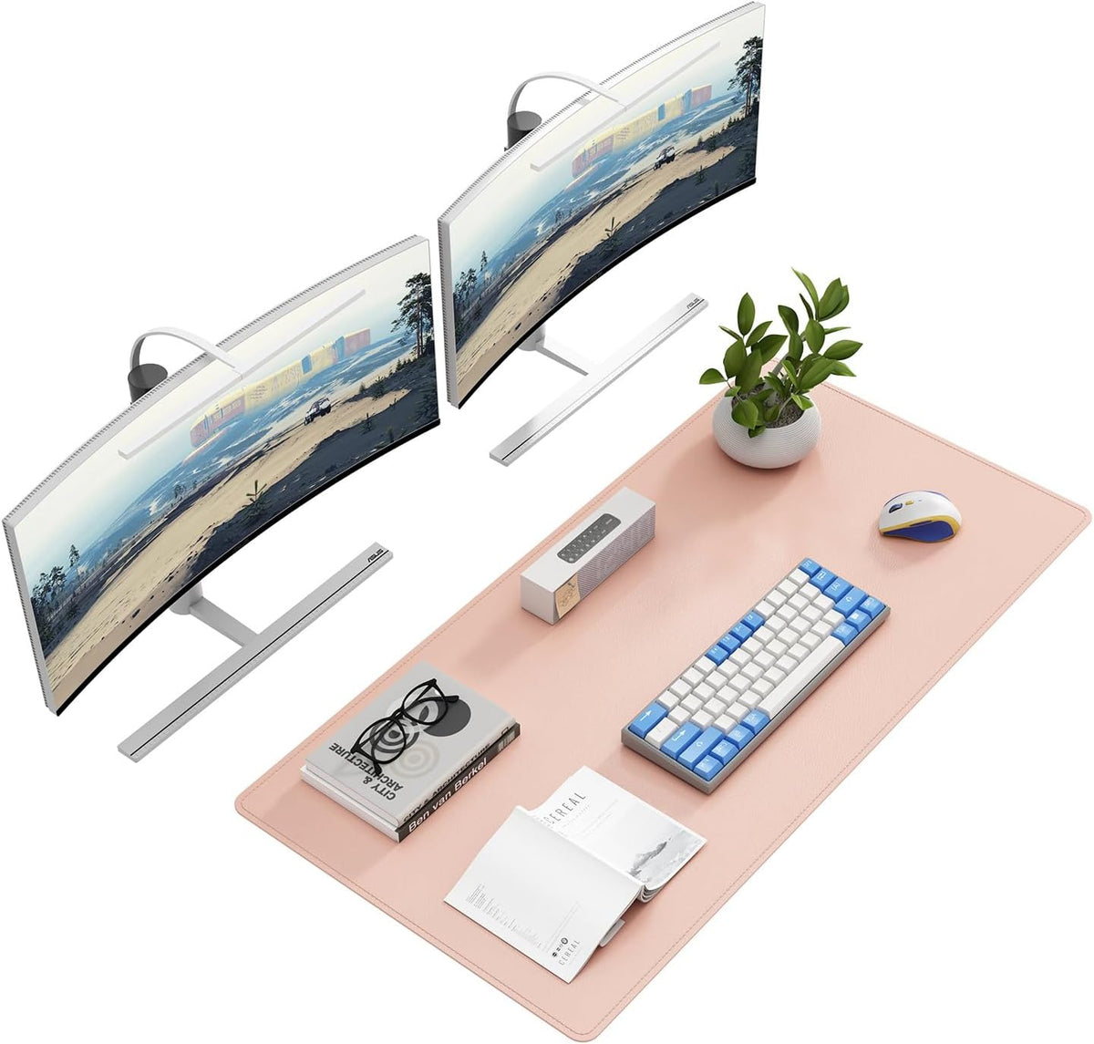 DAWNTREES Desk Mat Protector,PU Leather Desk Pad,Non Slip, Large Mouse Pad and Keyboard Mat, Waterproof Writing Pad for Office and Home (Pink,39.4''x19.7'')