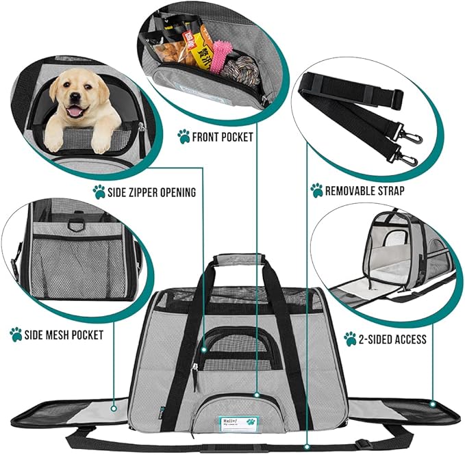 PetAmi Airline Approved Pet Carrier for Cat, Soft Sided Dog Carrier for Small Dogs, Cat Travel Supplies Accessories for Indoor Cats, Ventilated Pet Carrying Bag Medium Large Kitten Puppy, Large Gray