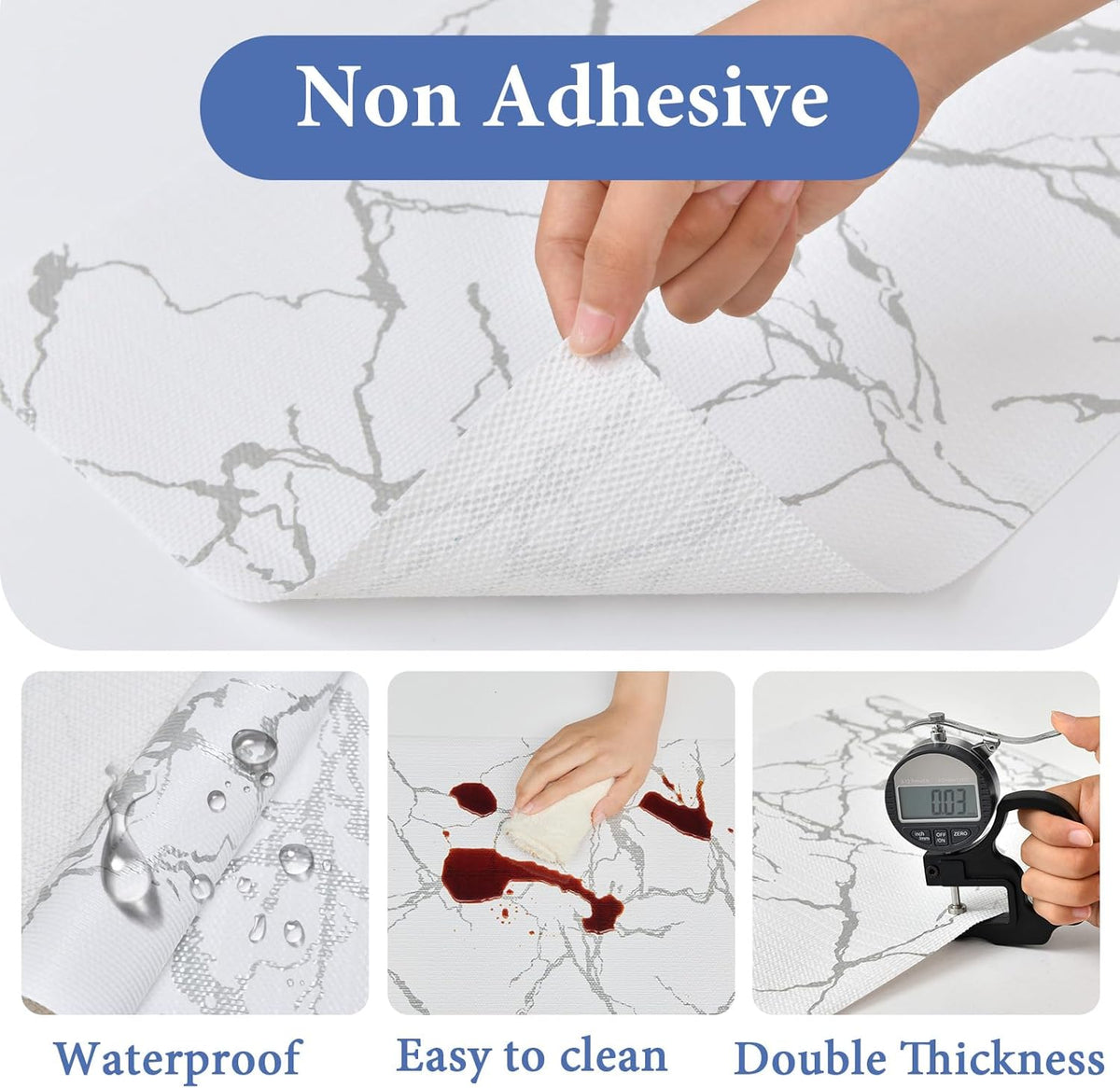 Drawer and Shelf Liner for Kitchen Cabinet: 17 in X 30 Ft Non Slip Waterproof Shelf Paper Non Adhesive Refrigerator Liners Silver Marble Easy Liners for Bathroom with Knife Tape Measure