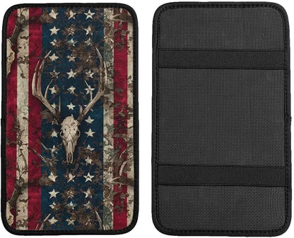 American Flag Print Center Console Cover Vintage Elk Star Stripe Middle Arm Rest Cushion Pad Armrest Seat Box Lid Protective Covers Car Center Console Pads