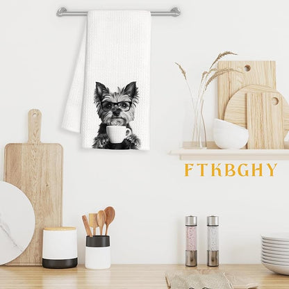 Funny Yorkshire Terrier Coffee Kitchen Towels, Yorkshire Terrier Gifts, Yorkie Gifts for Women Decorative Dish Hand Tea Towels for Kitchen Coffee Bar Decor, 16x24 Inch