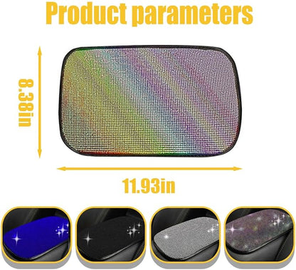 11.9''×8.4'' Bling Car Center Console Cover, Crystal Diamond Arm Rest Cover for Car, Soft Elbow Pillow Automotive Armrest Seat Box Cover, Arm Rest Protective Cushion Pad for Women (Colorful)