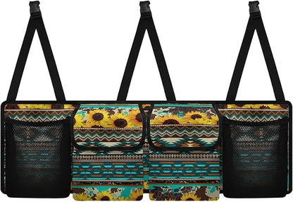 CLOHOMIN Aztec Tribal Trunk Organizer for Car Women Sunflower Car Organizer Backseat Hanging Storage Bag for SUV Vehicle Sedan Truck Foldable Car Cargo Storage Organizer