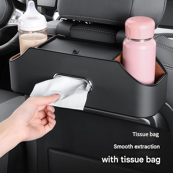 3-in-1 Car Backseat Organizer, Multifunctional Car Seat Back Storage Box, Car Organizers and Storage, For Hold Drinks, Handbag, Keep Your Ride Clean & Organized (Hook Installation, Brown)