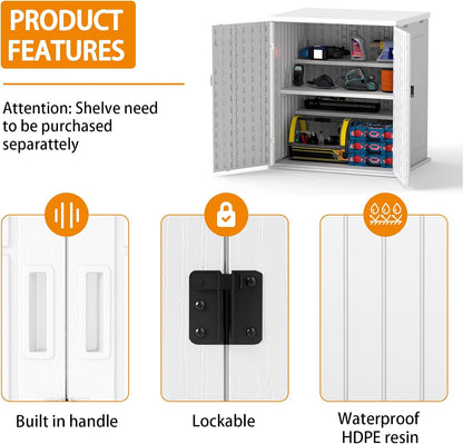 Outdoor Storage Cabinet with 2 Shelves, Waterproof Resin Vertical Tool Shed, Lockable 15 cu. ft. Storage Shed for Patio, Garden, Yard, Dark White
