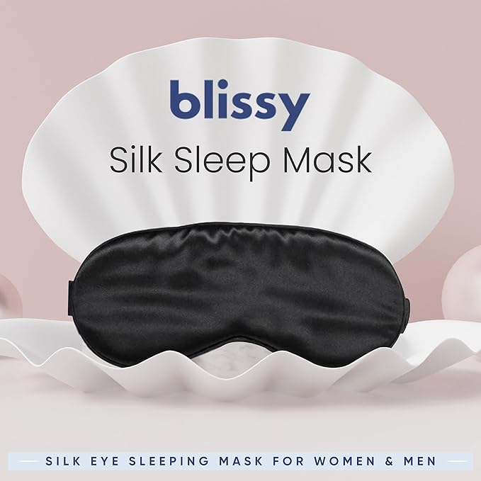 Blissy Silk Sleep Mask - Eye Sleeping Mask for Women & Men for Total Blackout - 100% Pure Mulberry Silk, 22 Momme 6a Fibers - Blindfold Sleep Mask Side Sleeper Eye Cover (Non Adjustable)
