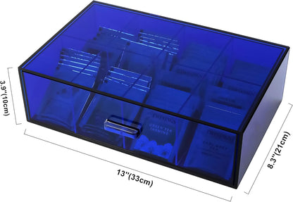 Acrylic Tea Bag Organizer and Storage Box Stackable Tea Bag Holder with Drawer for Countertop, Navy Blue