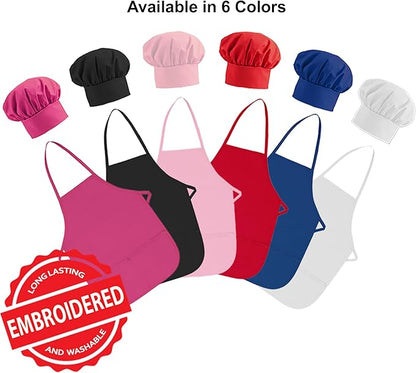 Made in the USA Personalized Embroidered Premium Child Apron and Chef Hat for Kids Girls Boys Fun in the Kitchen Gift (Add a Name Set, Regular with hat)