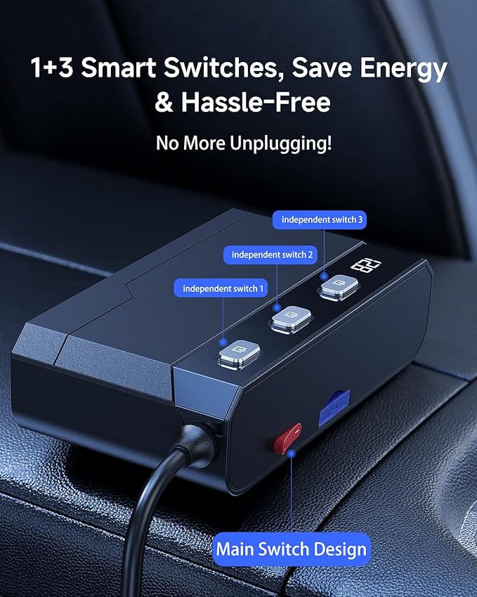 YANTU Cigarette Lighter Adapter 345W, Car Cigarette Lighter Splitter with QC3.0+PD 225W Fast Charging, 3-Socket 12V USB Outlet, Multi Port Car Charger Adapter for Car Devices