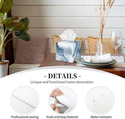 Blue Marble Tissue Box Cover Modern Square Leather Tissue Holder Decorative Facial Tissue Cube Paper Cover Case Organizer for Bathroom Night Stands Desk Tabletop Living Room Home