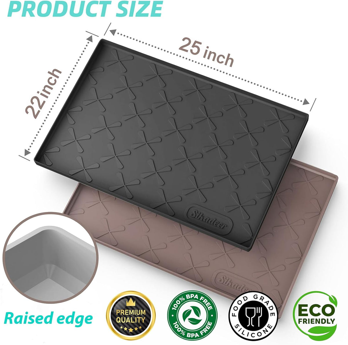 SIKADEER 25" x 22" Under Sink Mat Waterproof, Silicone Mat Kitchen Drawer Shelf and Cabinet Liner, Sink Protector for Kitchen Organizers and Storage, Boot Tray Pet Food Mats