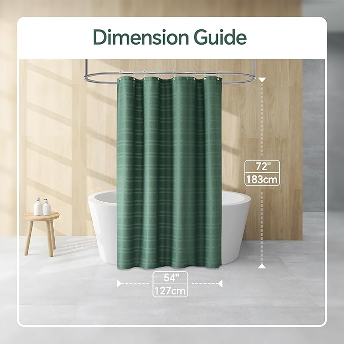 TURKIO 54inch Wide Narrow Dark Green Shower Curtain Waffle Weave Shower Curtain Striped Fabric Shower Curtains for Bathroom, Green Bathroom Decor, (54Wx72H, Dark Green)