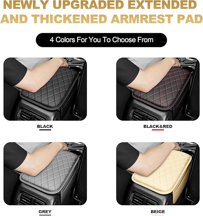 Center Console Cover for TSX: Armrest Cover for Car with 2 Storage Bags - Scratch & Wear Resistant & Waterproof Leather Console Cover,Anti-Scratch Auto Armrest Pad Accessory （Black&Red