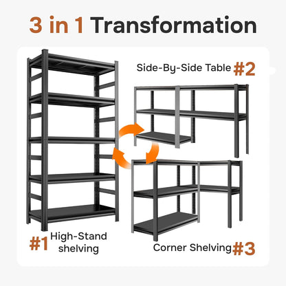 47" W Garage Shelving 3800Lbs Storage Shelves Heavy Duty 5 Tier Adjustable Metal Shelving Unit Garage Shelves for Basement, Warehouse, Commercial 47" W X 78" H X 18" D, Black