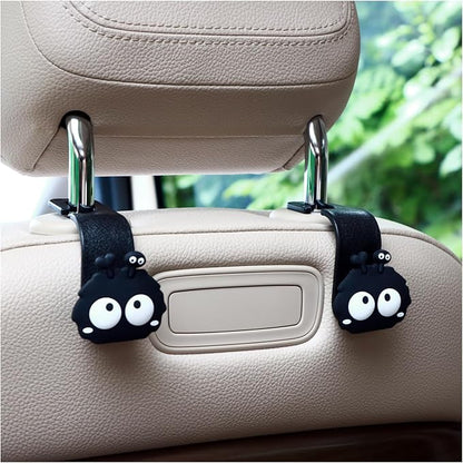 Car Seat Headrest Hook Soot Sprite Plush Auto Hooks for Purses and Bags, Cute Car Accessories, Universal Vehicle Storage Organizer, 2pcs (Sprite-Ear)