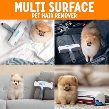 Triton Pet Hair Removal Tool w/Fur Trapping Compartment and Detachable Handle, 60% Smaller Storage Size, Reusable Shedding Roller, Cat and Dog Hair Remover for Car, Furniture, Carpet (Gray/White)