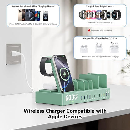 600w Charging Station for Multiple Devices, 15 in 1 Wireless Charger