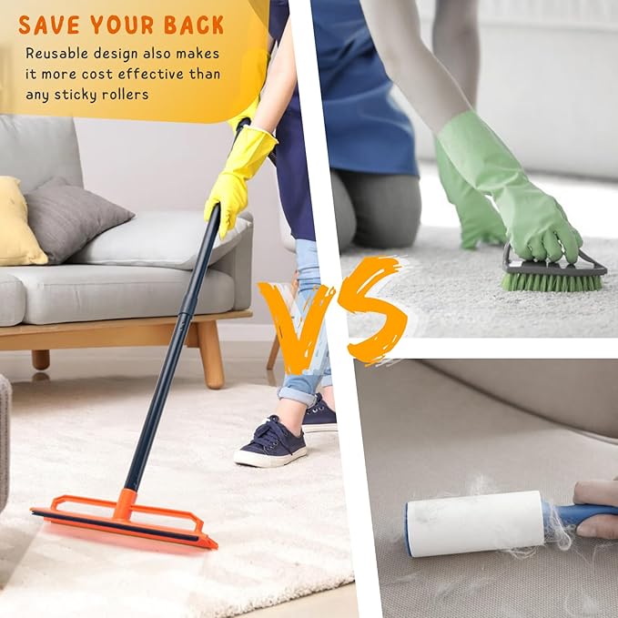 Carpet Rake, Pet Hair Removal Tool for Dog and Cat, 56'' Long Handle Rug Scraper for Stair Carpets, Mats, Couch