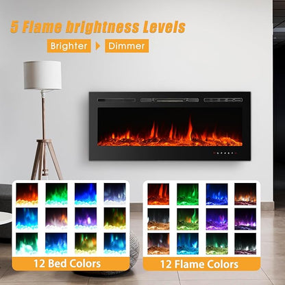 CharaVector Electric Fireplaces Recessed Wall Mounted Fireplace Insert 50 Inch