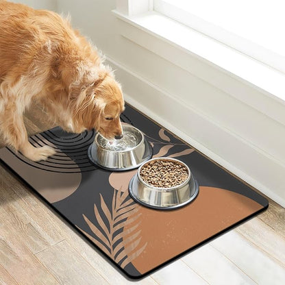 Dog Food Mats for Floors Super Absorbent, Pet Cat Food Mat - Non Slip Dog Bowl Mats for Food and Water, Eco-Friendly Boho Dog Placemats Feeding Mat