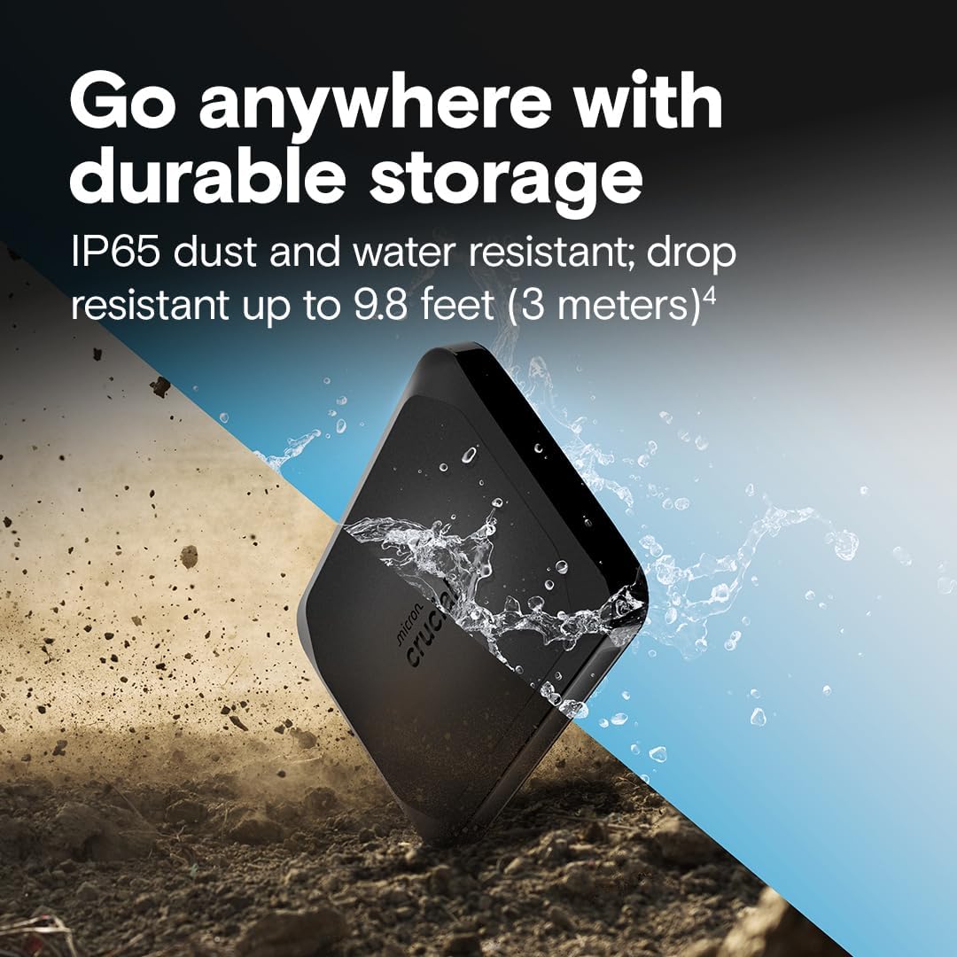 Crucial X10 2TB Portable SSD, Up to 2,100MB/s, USB 3.2 USB-C, External Solid State Drive, Compatible with Windows, Mac & Android, Durable Storage for Games, Photos & Files, Black - CT2000X10SSD9C02