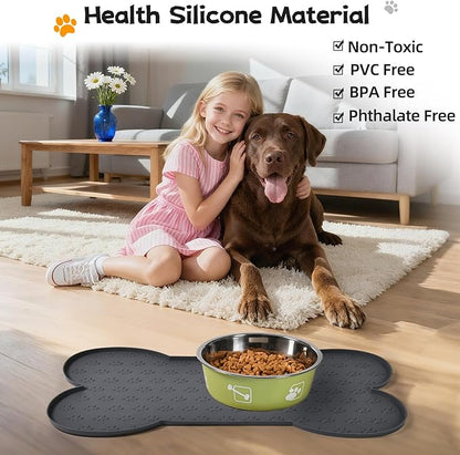 Dog Food Mat Anti-Slip Silicone Bowl Mats for Food and Water, Thicker Pet Placemat Waterproof Cat Feeder Pad with High-Lips Prevent Messy Spills to Floor Suitable for Medium and Small Pet