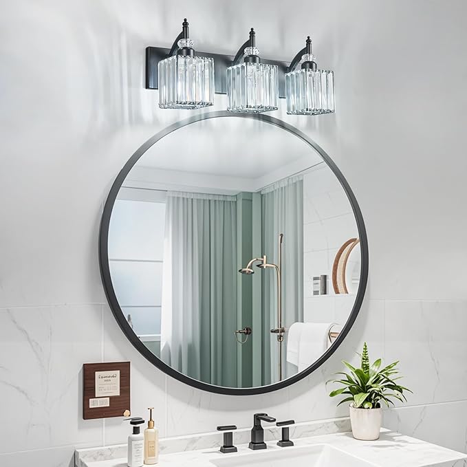BBLLWJ Modern Bathroom Vanity Light 3-Light Black Crystal Light Fixtures Over