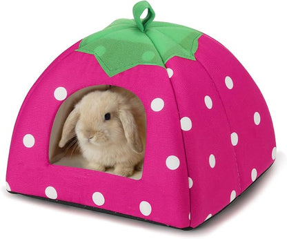 Guinea Pig Bed Rabbit Hideout Warm Fleece Cuddle Cup Washable Sleeping House for Small Animals Pet/Ferret/Chinchilla/Bunny (Pink)