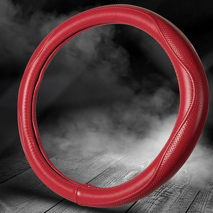 HAOKAY Top Grade Red Genuine Leather Steering Wheel Cover Women, Luxury Steering Wheel Cover for Cars, SUVS and Trucks，Universal 14.5-15 inch