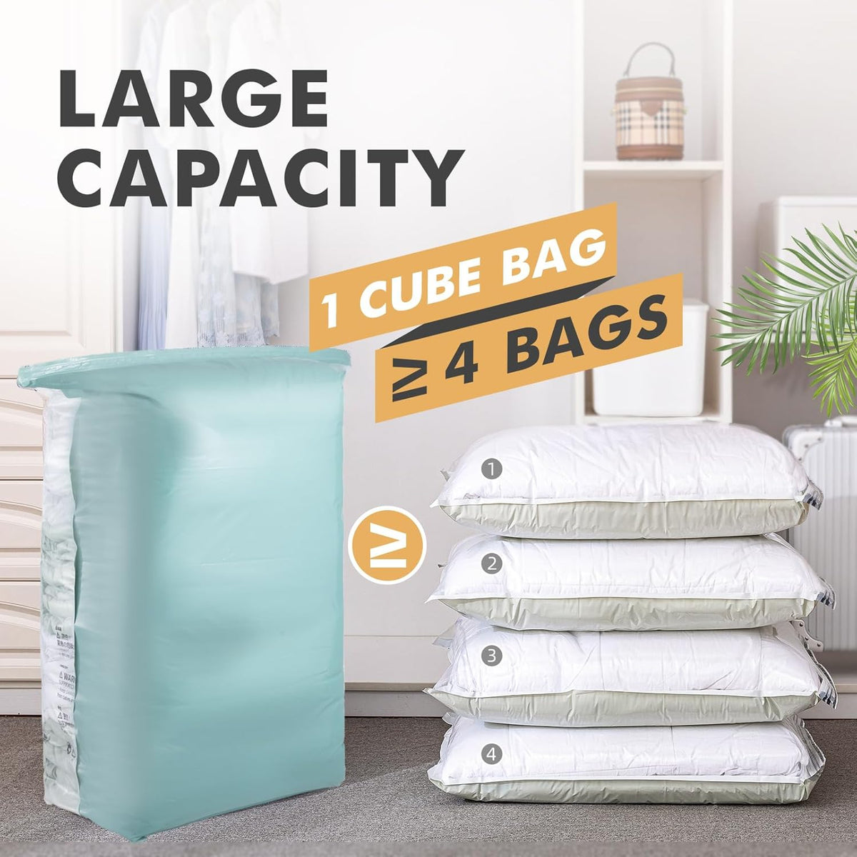 TAILI 6 Pack Vacuum Storage Bags, Jumbo Cube (31x40x15 Inch), Large Vacuum Seal Bags for Clothing, Comforters, Blankets, Bedding, Closet Storage and Organization, Forest Green