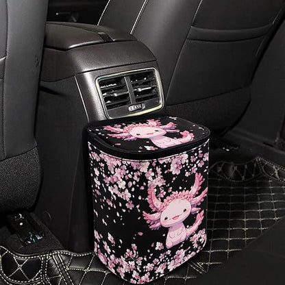 BIGCARJOB Axolotl Flower Car Trash Can Bin for Back Seat, Leak Proof, Vehicle Trash Can for SUV Truck Van, Automotive Garbage Can for Front Seat
