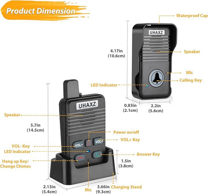 Wireless Doorbell, Hand-Free Door Bell, 1000Ft Long Range, Full Duplex 2 Way