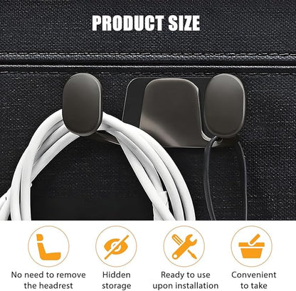 Car Mini Hook, Multifunctional Vehicle Backseat Storage Hanging Double Hook, Self-Adhesive Auto Dashboard Organizer for Earphones Charging Cable, Universal for SUV RV Truck (Dark Gray)