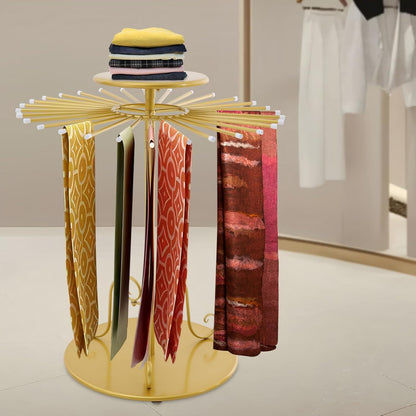 52.8in-Gold Retail Display Tie Scarf Rack, Belt Hanger Tie Rack, 360° Rotation Adjustable Height, Belt Display Scarf Stand Shawls Shelf, Organizer Holder for Clothing Store Retail, Bedroom