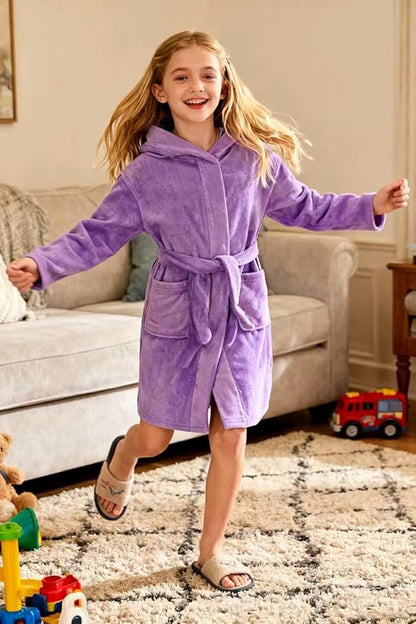 Fraprasty Boys Girls Hooded Robe Soft Touch Robe Kids Terry Cloth Cotton Spa Bathrobe Sleepwear 2-14 Years