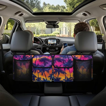 Summer Sunset Car Trunk Organizer Coconut Palm Trunk Hanging Storage Bag with Extra Storage Space for SUVs,Trucks,Vans