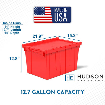 Hudson Exchange 21.9 x 15.2 x 12.8” (3 Pack) Storage Tote Distribution Container with Hinged Attached Lid, Red