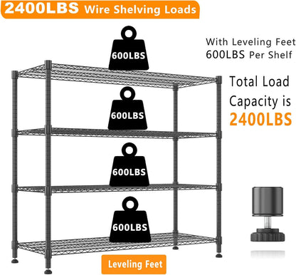Himimi 72" H Storage Shelves 4 Tier Metal Shelving Adjustable Wire Shelf with Wheels, Heavy Duty Shelving for Garage Kitchen Pantry Bathroom Laundry 18" D*48" W*72" H, Black