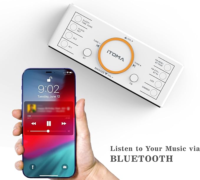 iTOMA Alarm Clock Radio, 1.4" White LED Display Clock